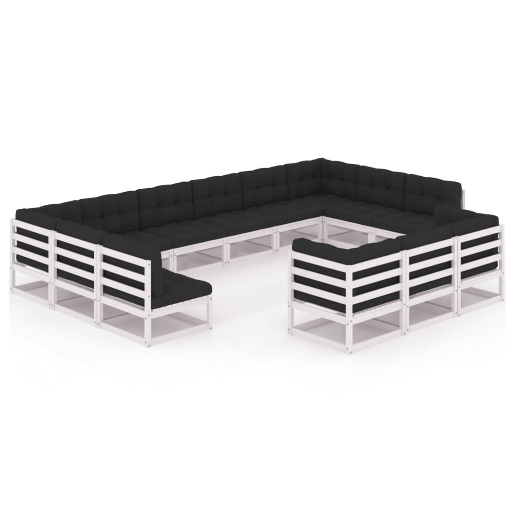 13-tlg. Garten-Lounge-Set mit Kissen Weiß Kiefer Massivholz