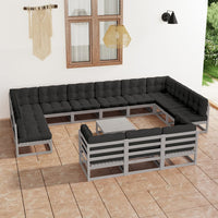 Thumbnail for 14-tlg. Garten-Lounge-Set mit Kissen Grau Kiefer Massivholz