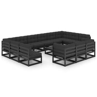 Thumbnail for 14-tlg. Garten-Lounge-Set mit Kissen Schwarz Kiefer Massivholz
