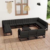 Thumbnail for 14-tlg. Garten-Lounge-Set mit Kissen Schwarz Kiefer Massivholz
