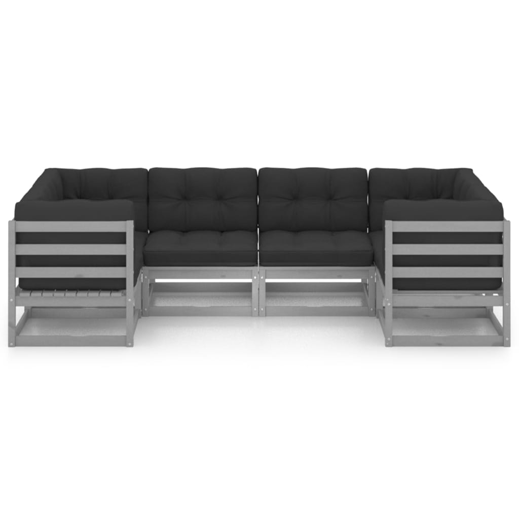 6-tlg. Garten-Lounge-Set mit Kissen Grau Kiefer Massivholz