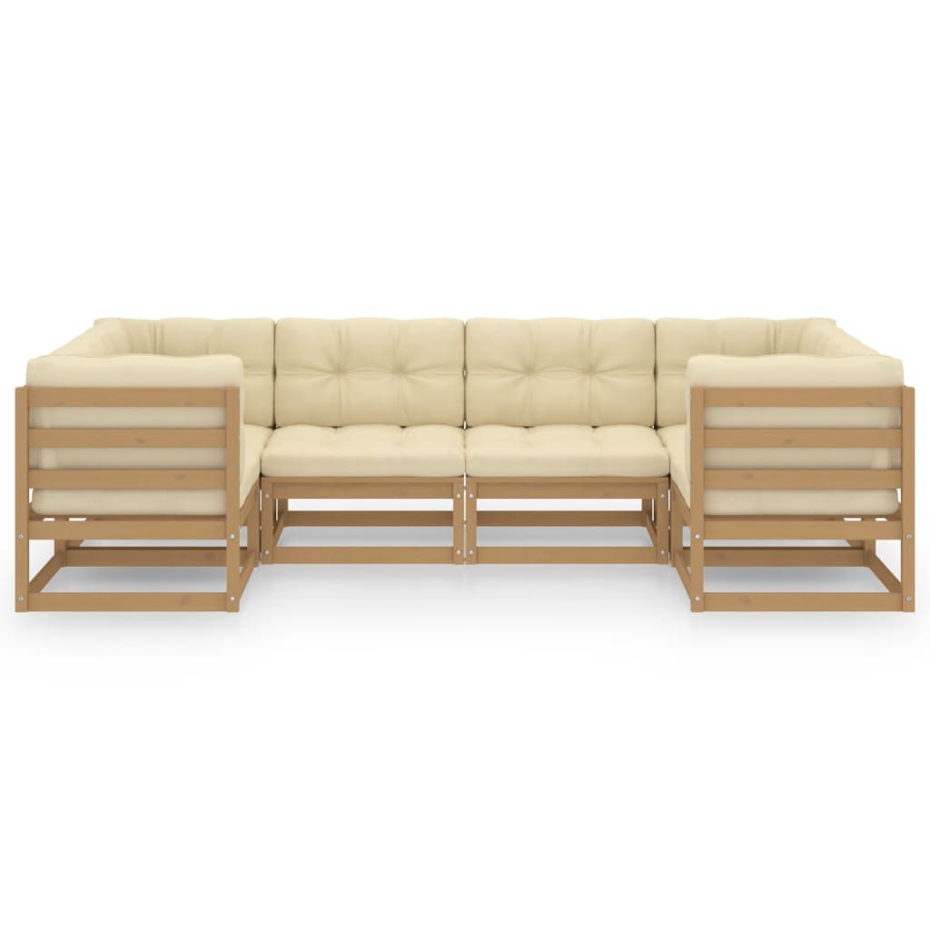 6-tlg. Garten-Lounge-Set Kissen Honigbraun Kiefer Massivholz