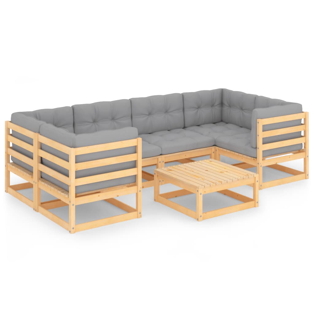 7-tlg. Garten-Lounge-Set mit Kissen Kiefer Massivholz