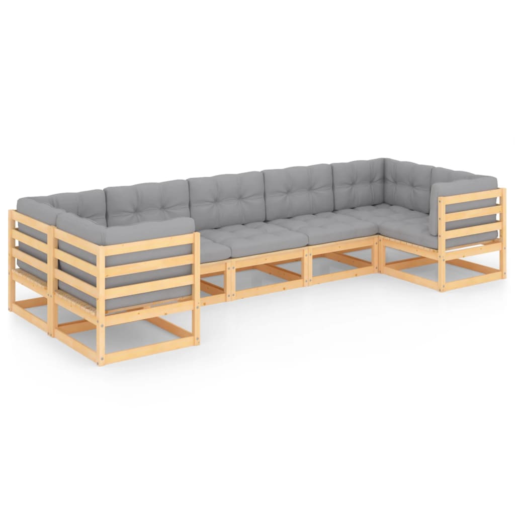 7-tlg. Garten-Lounge-Set mit Kissen Kiefer Massivholz