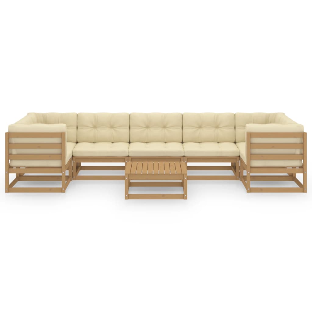 8-tlg. Garten-Lounge-Set Kissen Honigbraun Kiefer Massivholz
