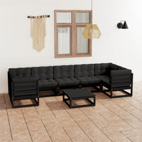 Thumbnail for 8-tlg. Garten-Lounge-Set mit Kissen Schwarz Kiefer Massivholz