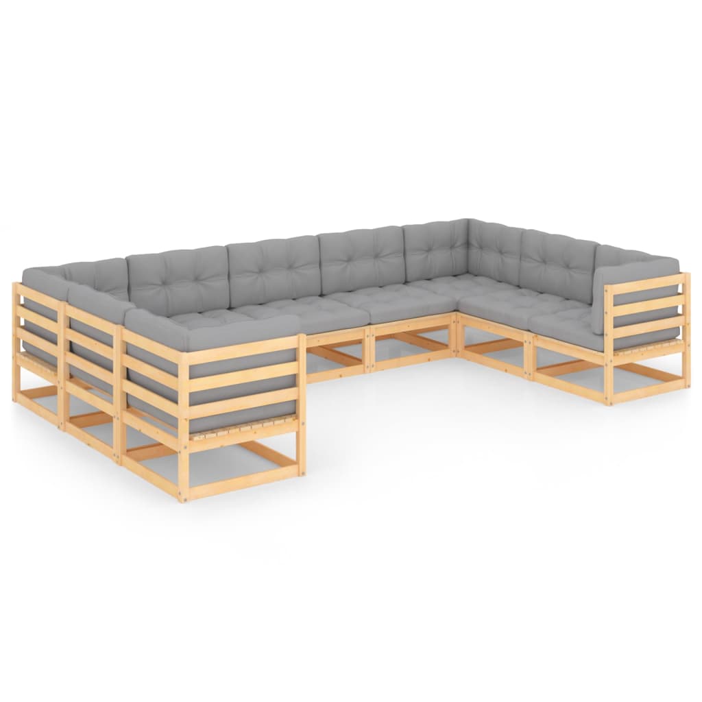 9-tlg. Garten-Lounge-Set mit Kissen Kiefer Massivholz