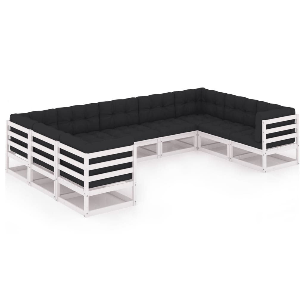 9-tlg. Garten-Lounge-Set mit Kissen Weiß Kiefer Massivholz