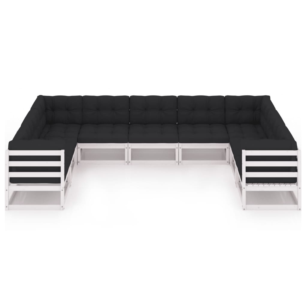 9-tlg. Garten-Lounge-Set mit Kissen Weiß Kiefer Massivholz