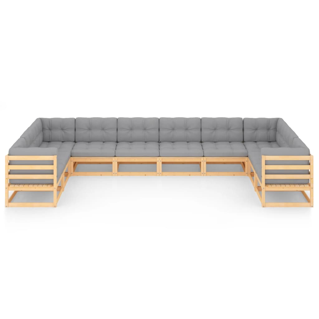 10-tlg. Garten-Lounge-Set mit Kissen Kiefer Massivholz
