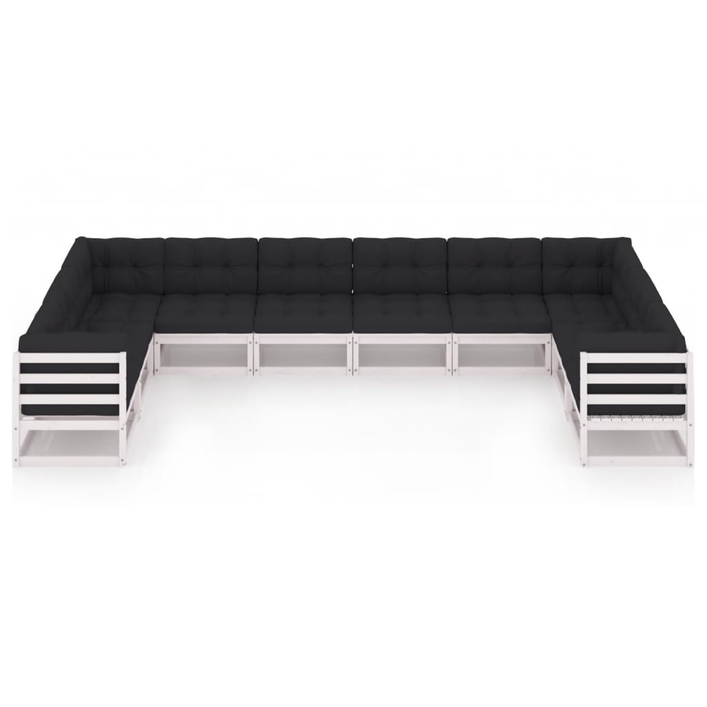 10-tlg. Garten-Lounge-Set mit Kissen Weiß Kiefer Massivholz