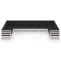 Thumbnail for 10-tlg. Garten-Lounge-Set mit Kissen Weiß Kiefer Massivholz