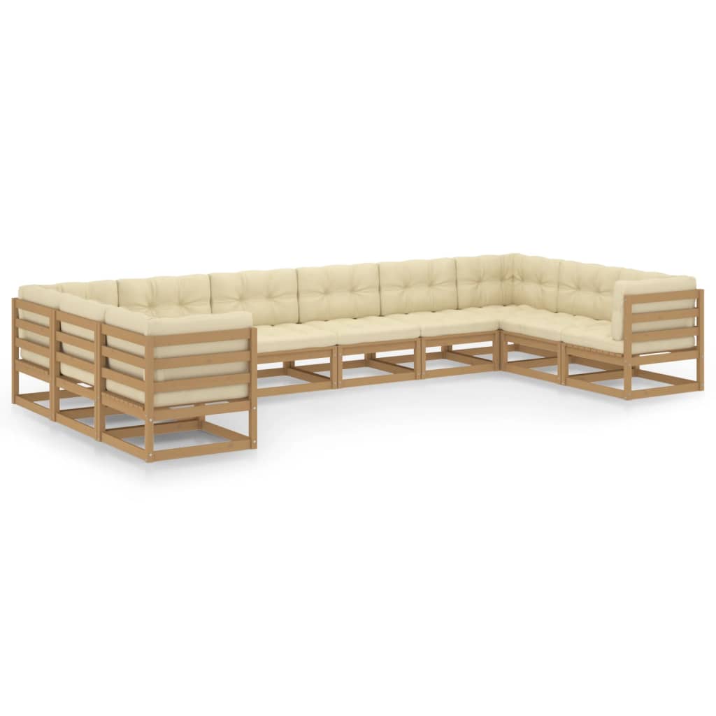 10-tlg. Garten-Lounge-Set Kissen Honigbraun Kiefer Massivholz