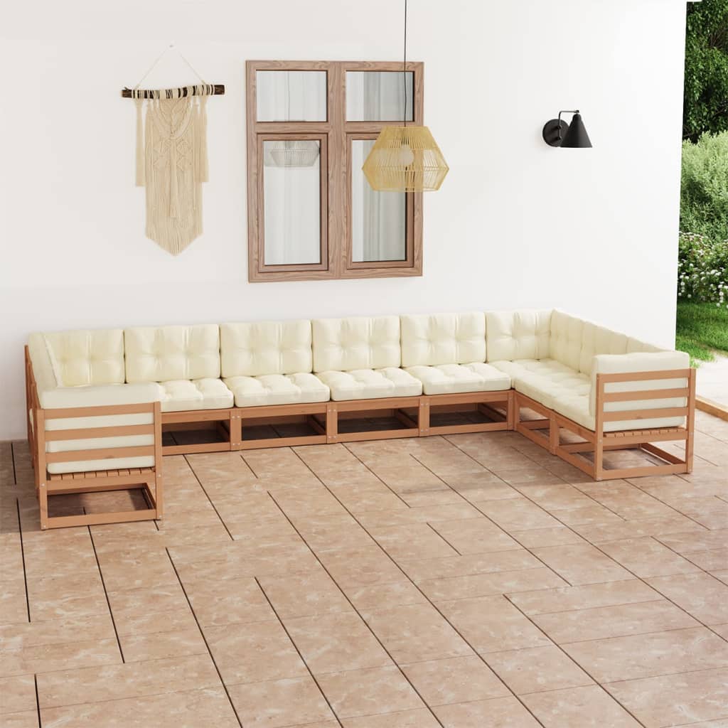 10-tlg. Garten-Lounge-Set Kissen Honigbraun Kiefer Massivholz