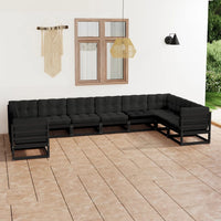 Thumbnail for 10-tlg. Garten-Lounge-Set mit Kissen Schwarz Massivholz Kiefer