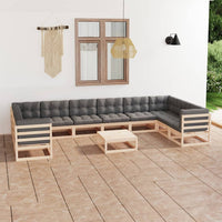 Thumbnail for 11-tlg. Garten-Lounge-Set mit Kissen Kiefer Massivholz