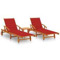 Thumbnail for Sonnenliegen 2 Stk. mit Tisch und Auflagen Massivholz Akazie