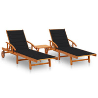 Thumbnail for Sonnenliegen 2 Stk. mit Tisch und Auflagen Massivholz Akazie