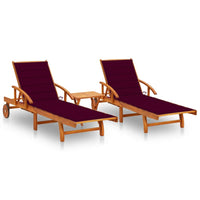 Thumbnail for Sonnenliegen 2 Stk. mit Tisch und Auflagen Massivholz Akazie