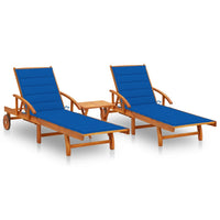 Thumbnail for Sonnenliegen 2 Stk. mit Tisch und Auflagen Massivholz Akazie