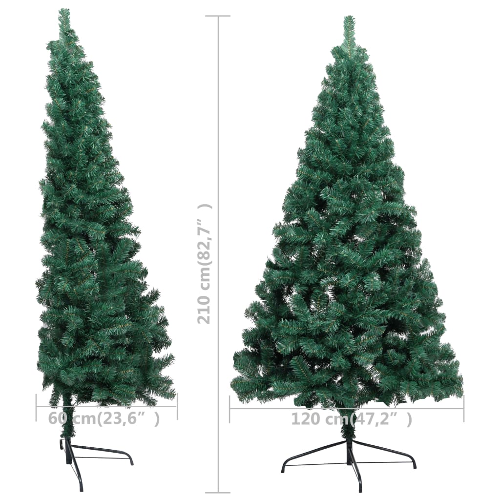 Künstlicher Halb-Weihnachtsbaum mit LED & Ständer Grün 210 cm PVC