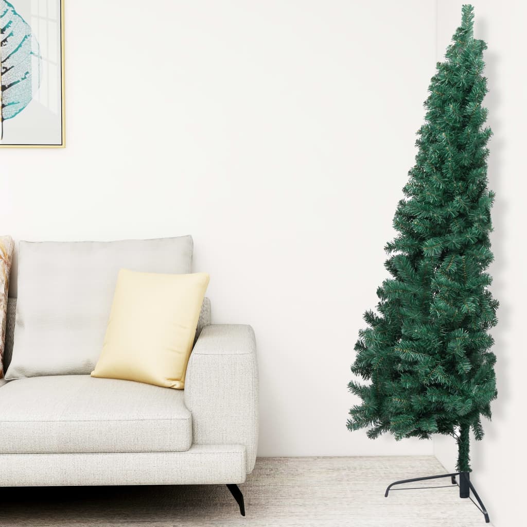 Künstlicher Halb-Weihnachtsbaum mit LED & Ständer Grün 210 cm PVC