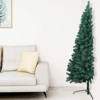 Thumbnail for Künstlicher Halb-Weihnachtsbaum mit LED & Ständer Grün 210 cm PVC