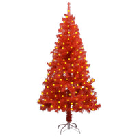 Thumbnail for Künstlicher Weihnachtsbaum mit LEDs & Ständer Rot 150 cm PVC