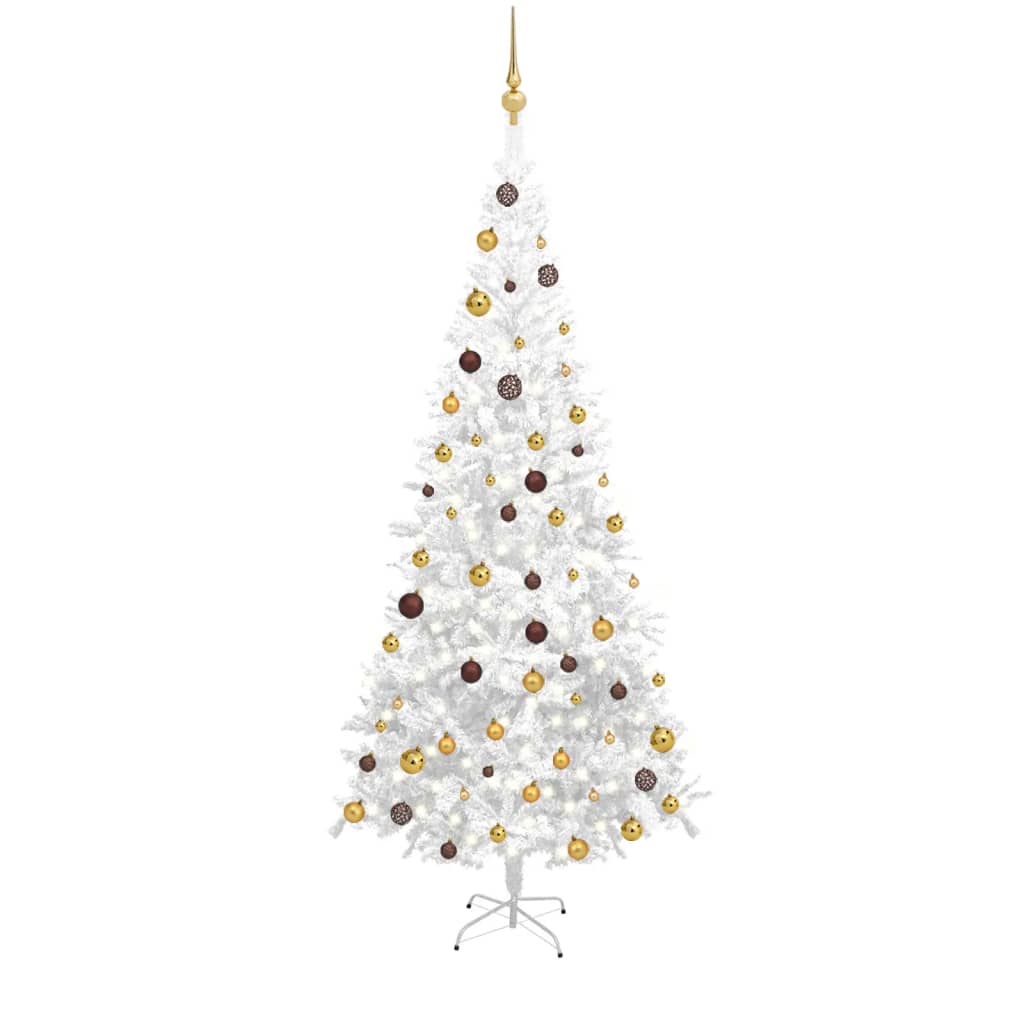 Künstlicher Weihnachtsbaum mit LEDs & Schmuck L 240 cm Weiß