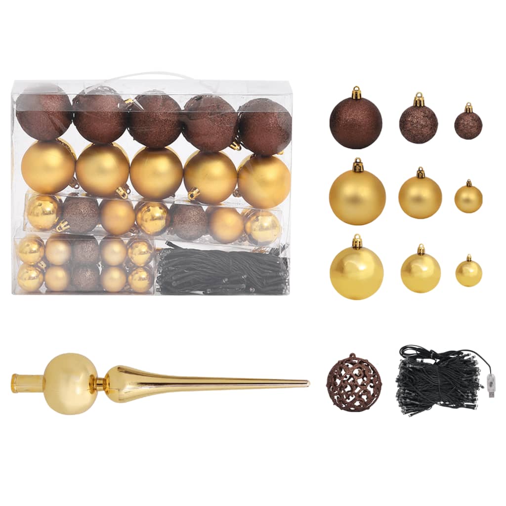 Künstlicher Weihnachtsbaum mit LEDs & Kugeln Golden 240cm PET