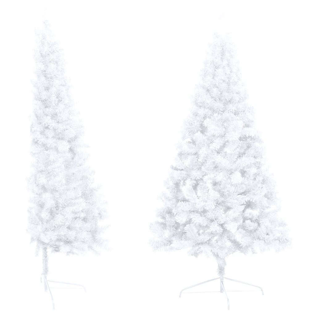 Künstlicher Halber Weihnachtsbaum mit LEDs & Kugeln Weiß 210 cm