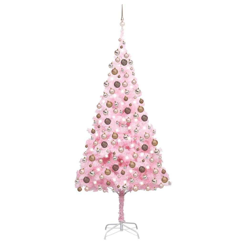 Künstlicher Weihnachtsbaum mit LEDs & Kugeln Rosa 240cm PVC