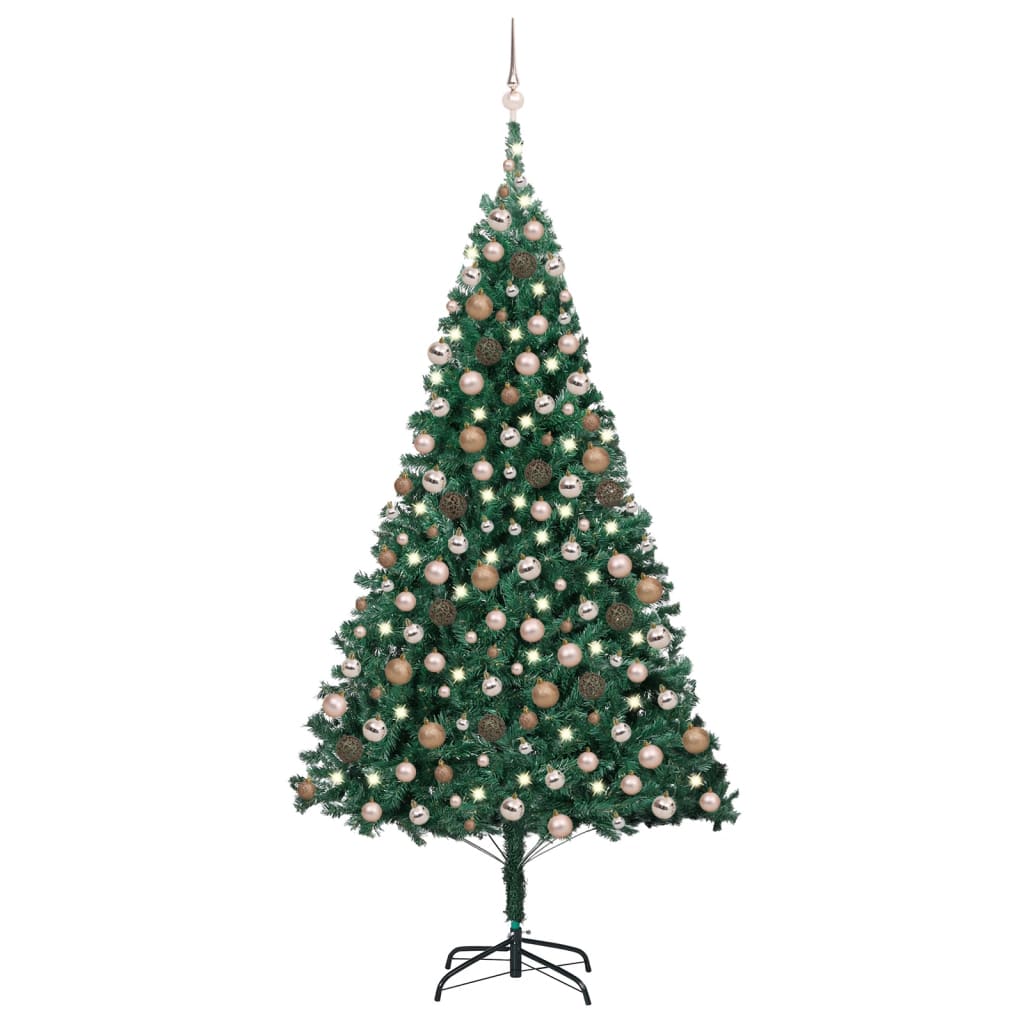 Künstlicher Weihnachtsbaum mit LEDs & Kugeln Grün 210cm PVC