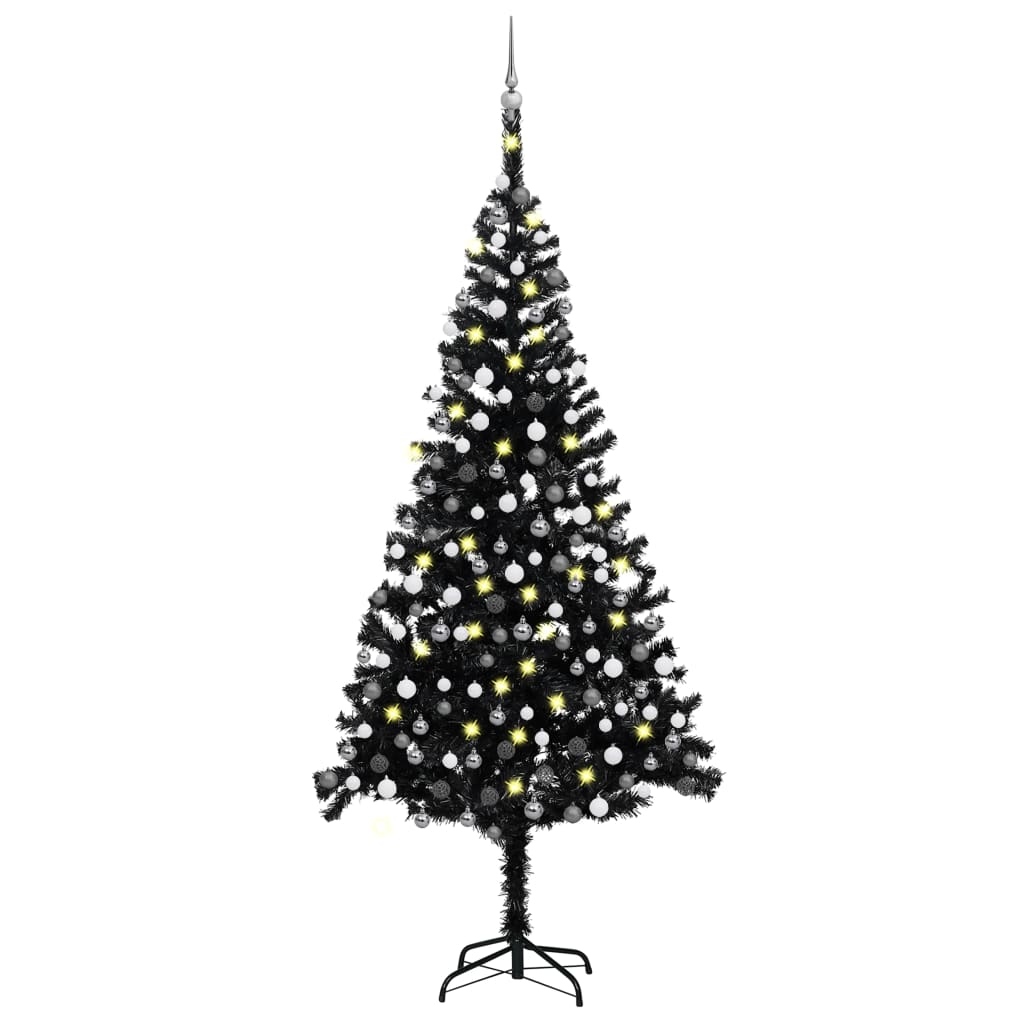 Künstlicher Weihnachtsbaum mit LEDs & Kugeln Schwarz 240cm PVC