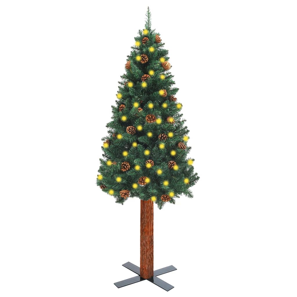 Weihnachtsbaum Schmal mit LEDs & Echtholz & Zapfen Grün 180 cm