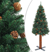 Thumbnail for Weihnachtsbaum Schmal mit LEDs & Echtholz & Zapfen Grün 180 cm