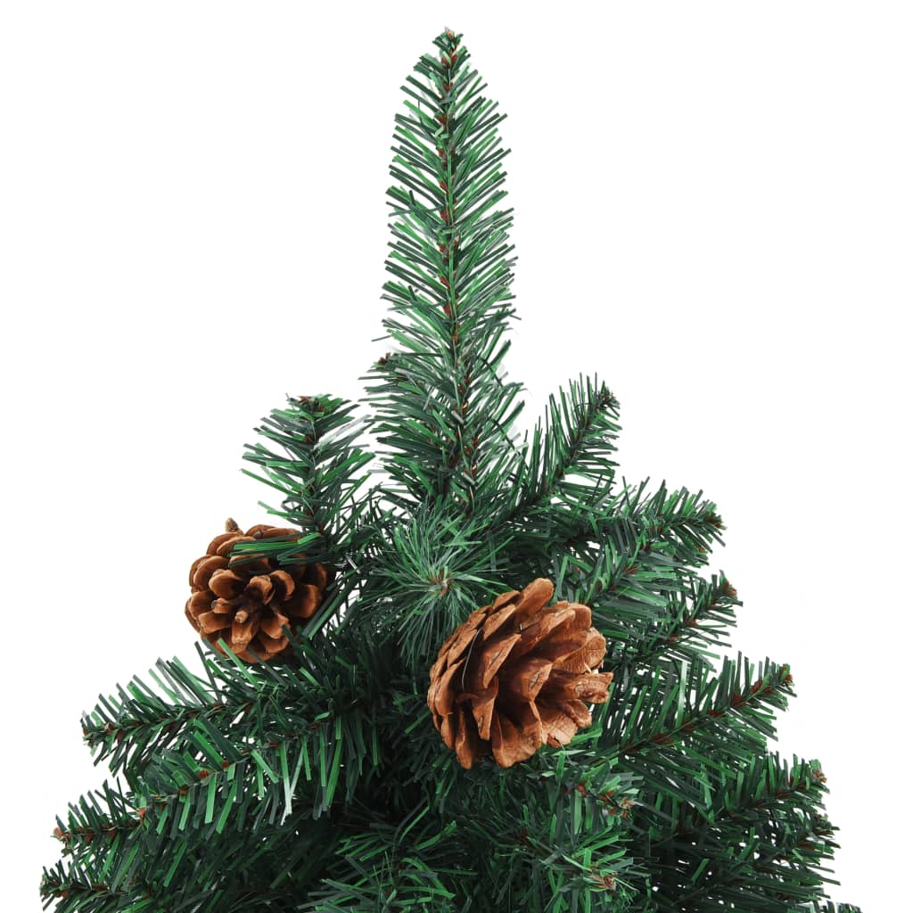 Weihnachtsbaum Schmal mit LEDs & Echtholz & Zapfen Grün 180 cm