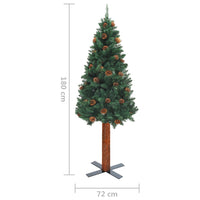Thumbnail for Weihnachtsbaum Schmal mit LEDs & Echtholz & Zapfen Grün 180 cm