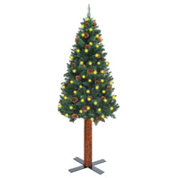 Thumbnail for Weihnachtsbaum Schmal mit LEDs & Echtholz & Zapfen Grün 210 cm