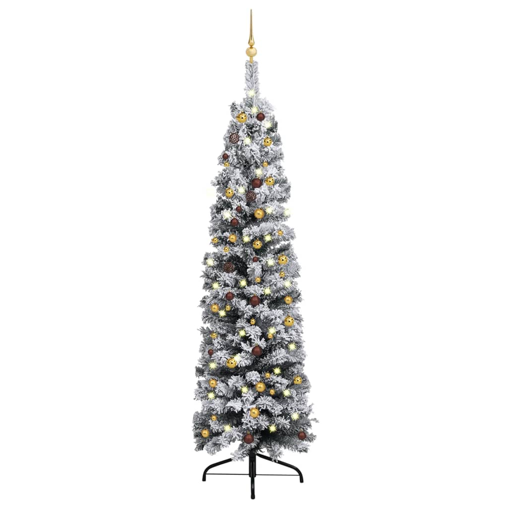 Künstlicher Weihnachtsbaum Schlank mit LEDs & Kugeln Grün 240cm