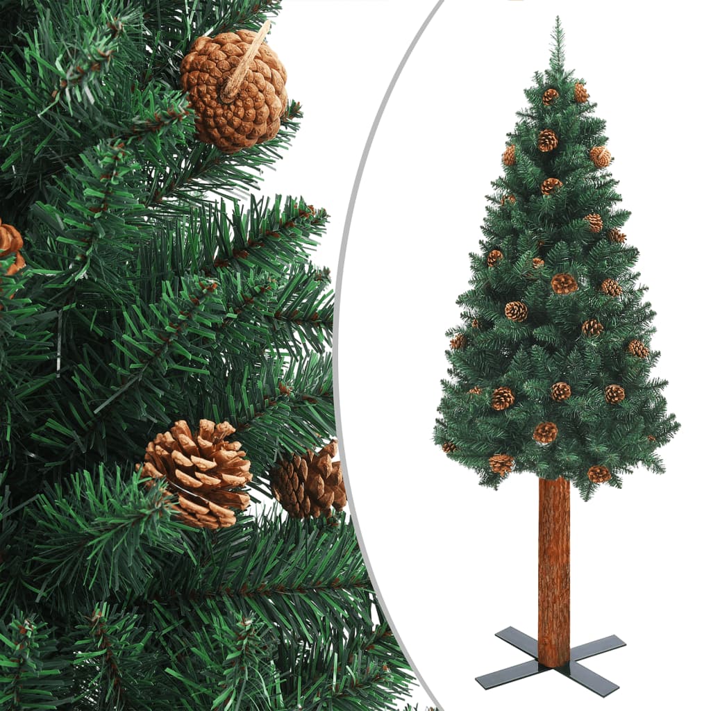 Weihnachtsbaum Schlank mit LEDs & Kugeln Grün 210 cm