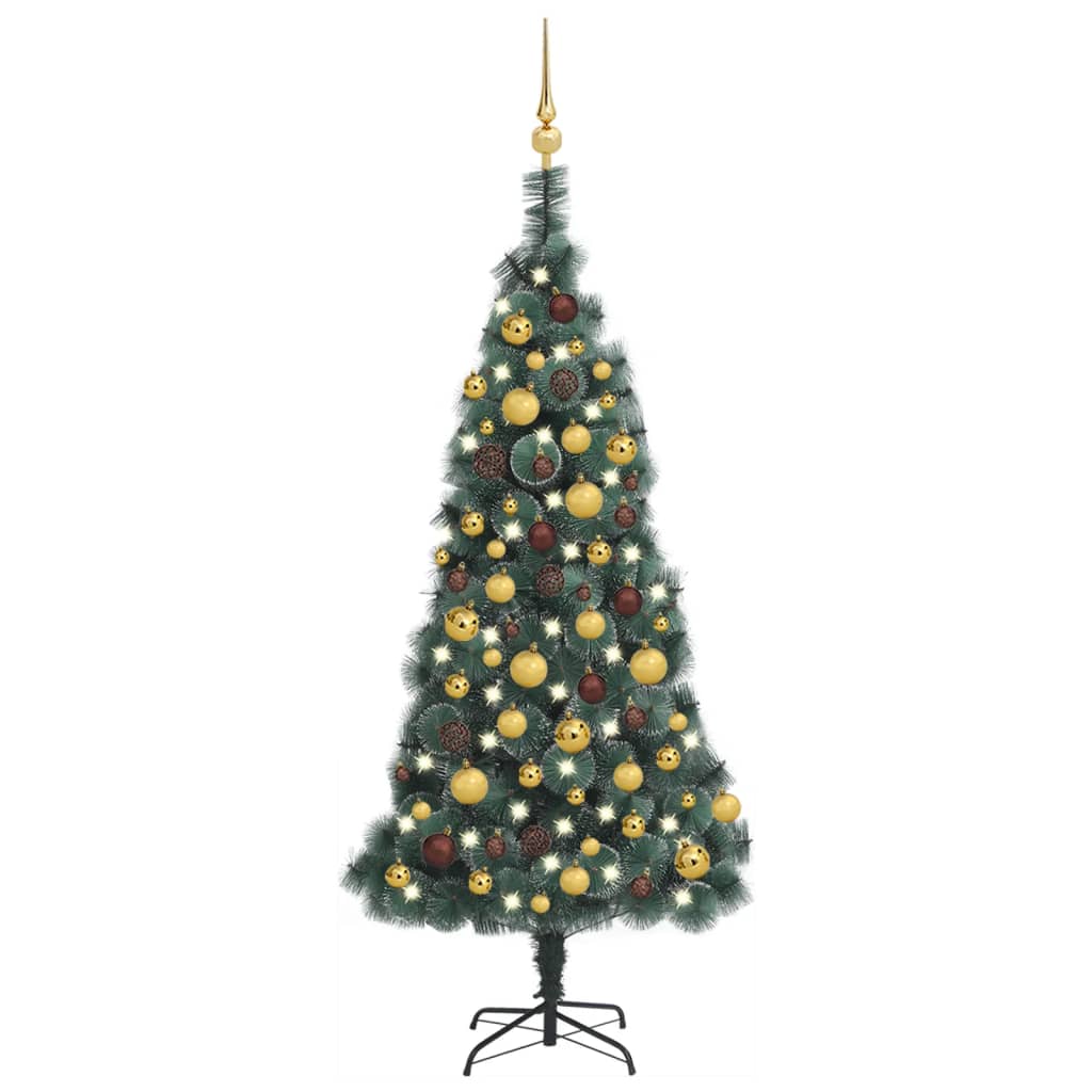 Künstlicher Weihnachtsbaum LEDs & Kugeln Grün 120 cm PVC & PE