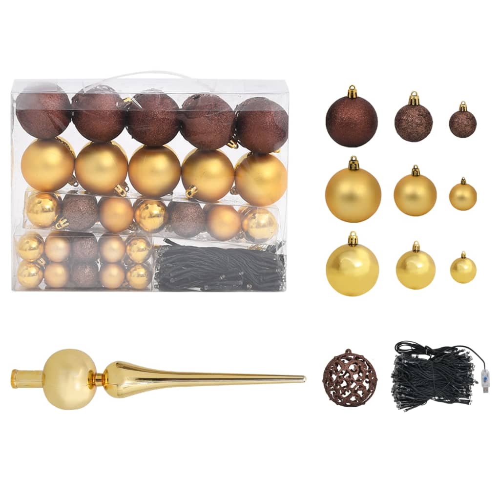 Künstlicher Weihnachtsbaum LEDs & Kugeln Grün 120 cm PVC & PE
