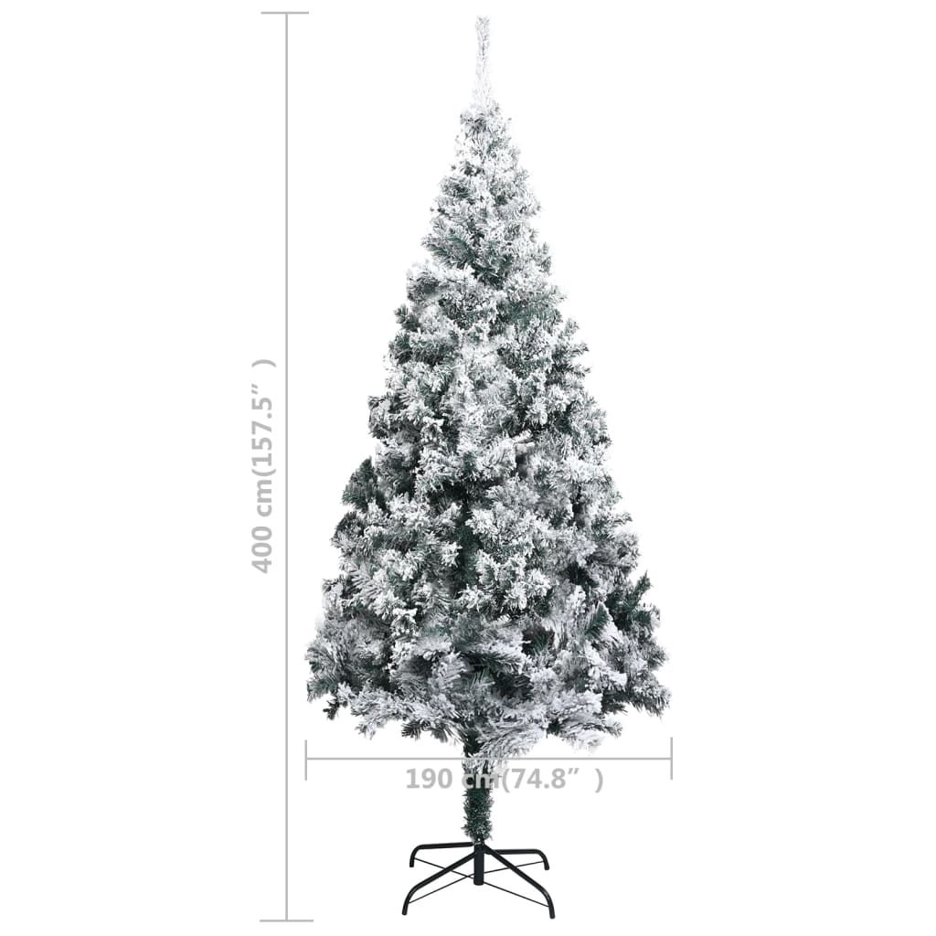 Künstlicher Weihnachtsbaum LEDs & Kugeln Beschneit Grün 400 cm