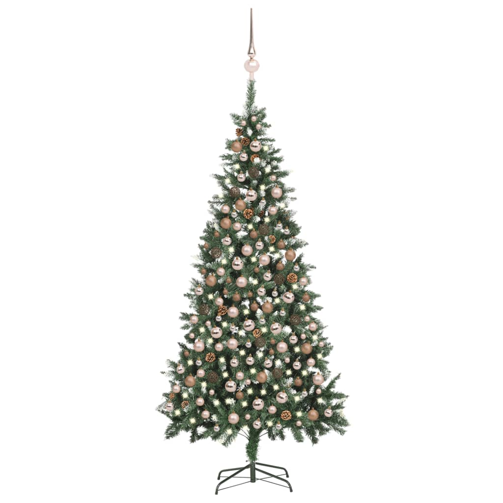 Künstlicher Weihnachtsbaum mit LEDs, Kugeln & Zapfen 210 cm