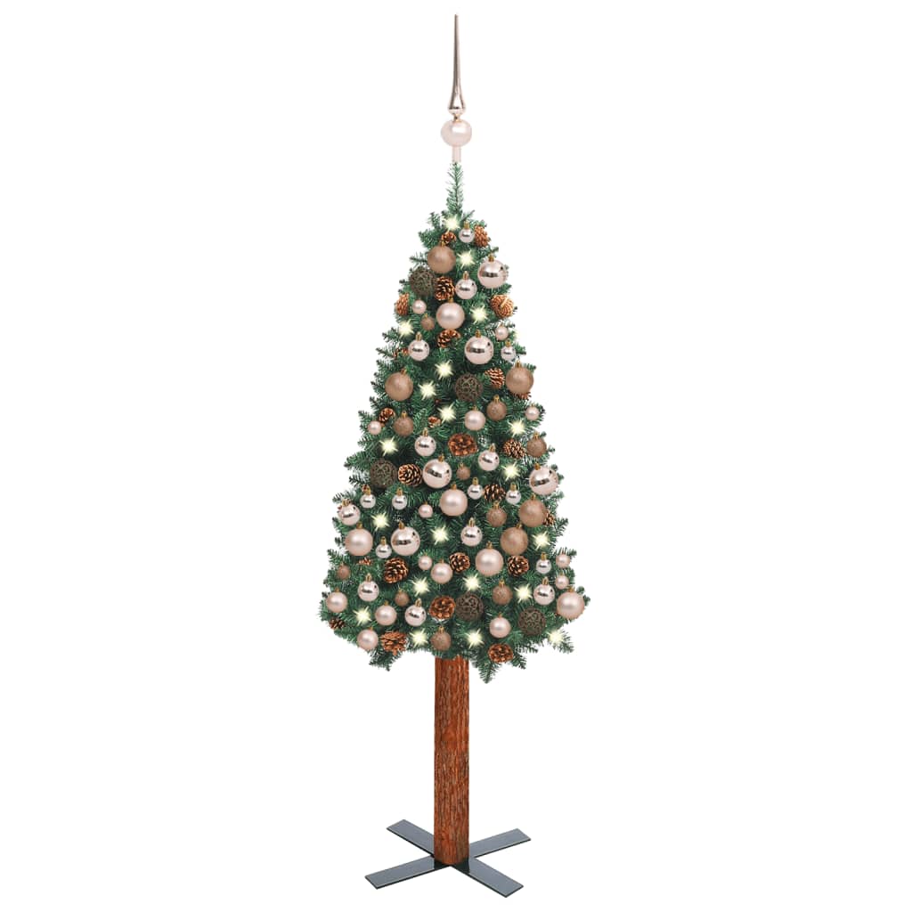 Weihnachtsbaum Schlank mit LEDs & Kugeln Grün 150 cm PVC