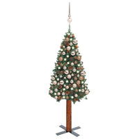 Thumbnail for Weihnachtsbaum Schlank mit LEDs & Kugeln Grün 150 cm PVC