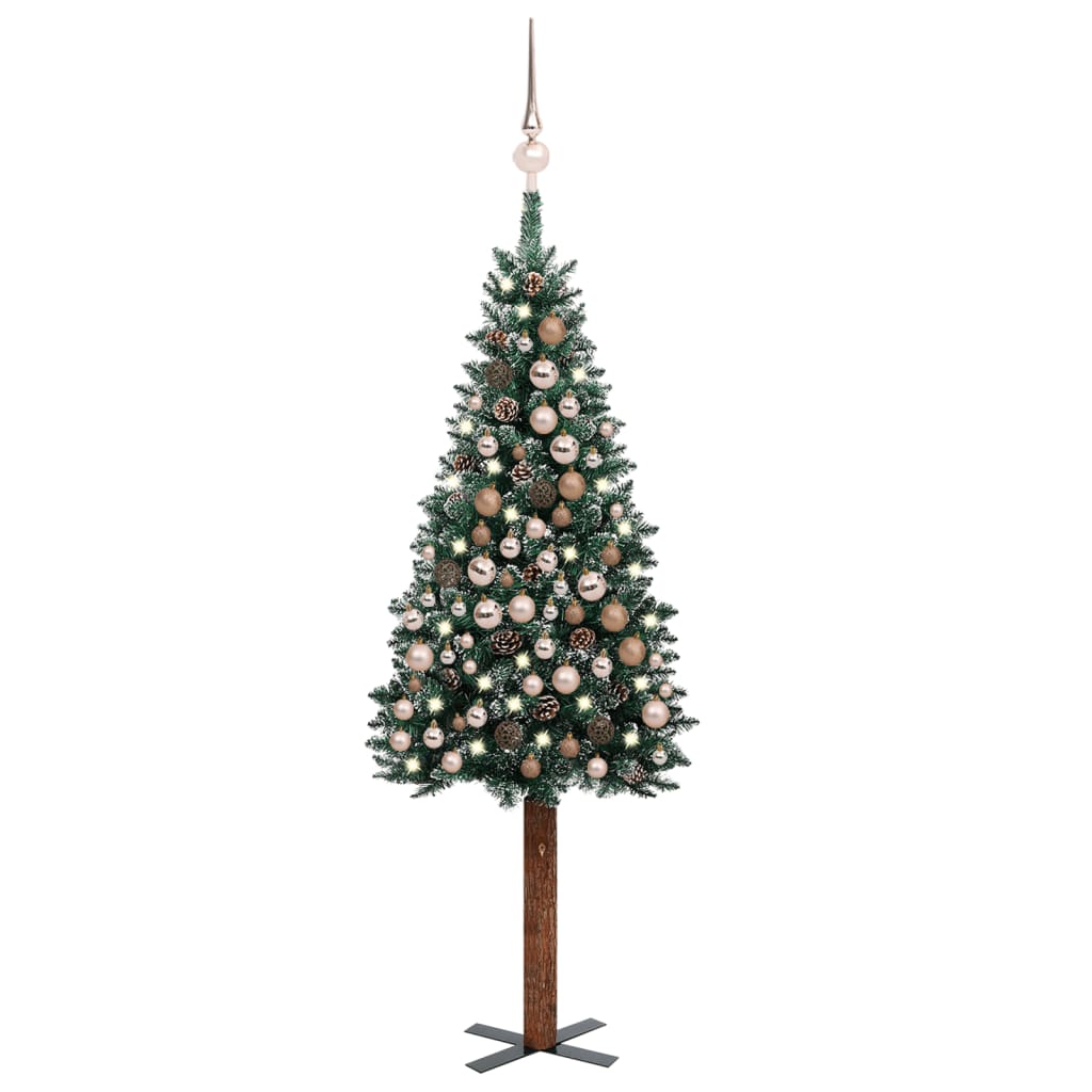 Weihnachtsbaum Schlank mit LEDs & Kugeln Grün 210 cm