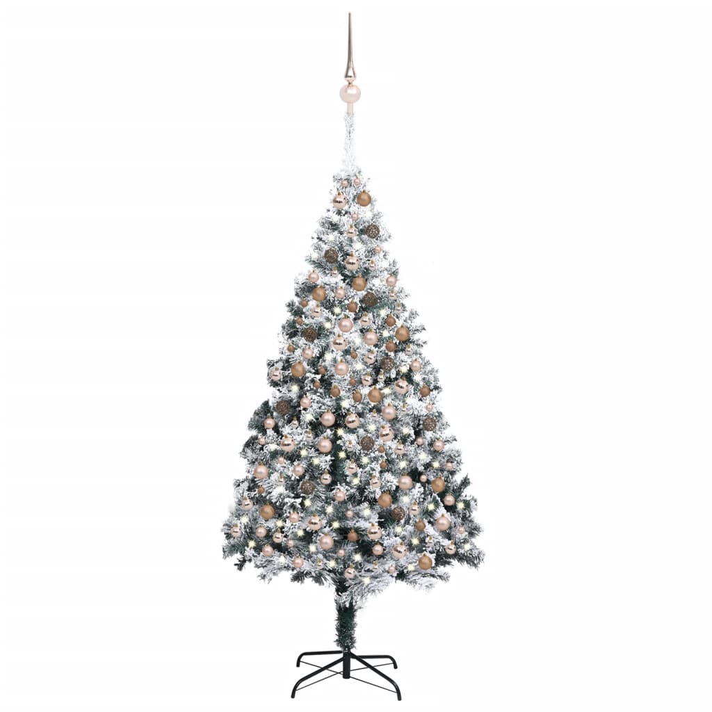 Künstlicher Weihnachtsbaum mit LEDs & Kugeln Grün 240 cm PVC