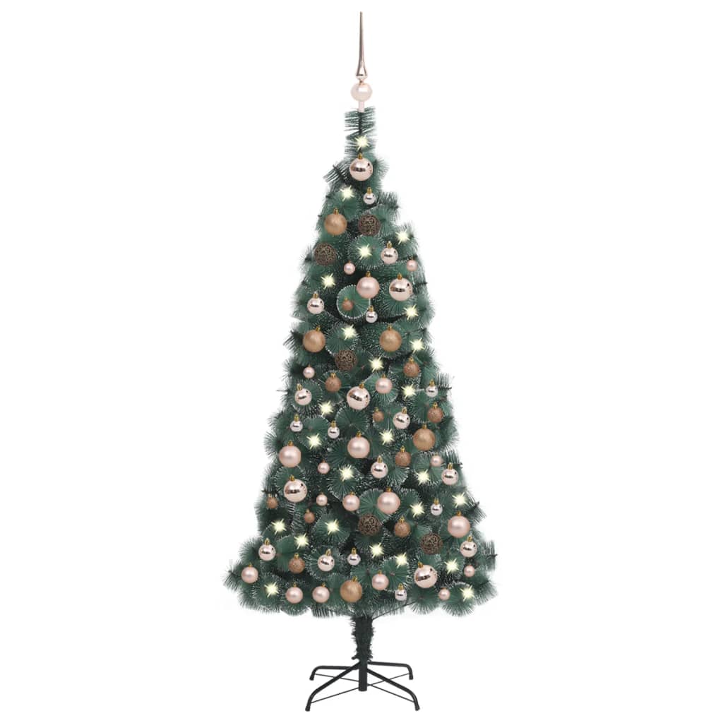 Künstlicher Weihnachtsbaum LEDs & Kugeln Grün 150 cm PVC & PE